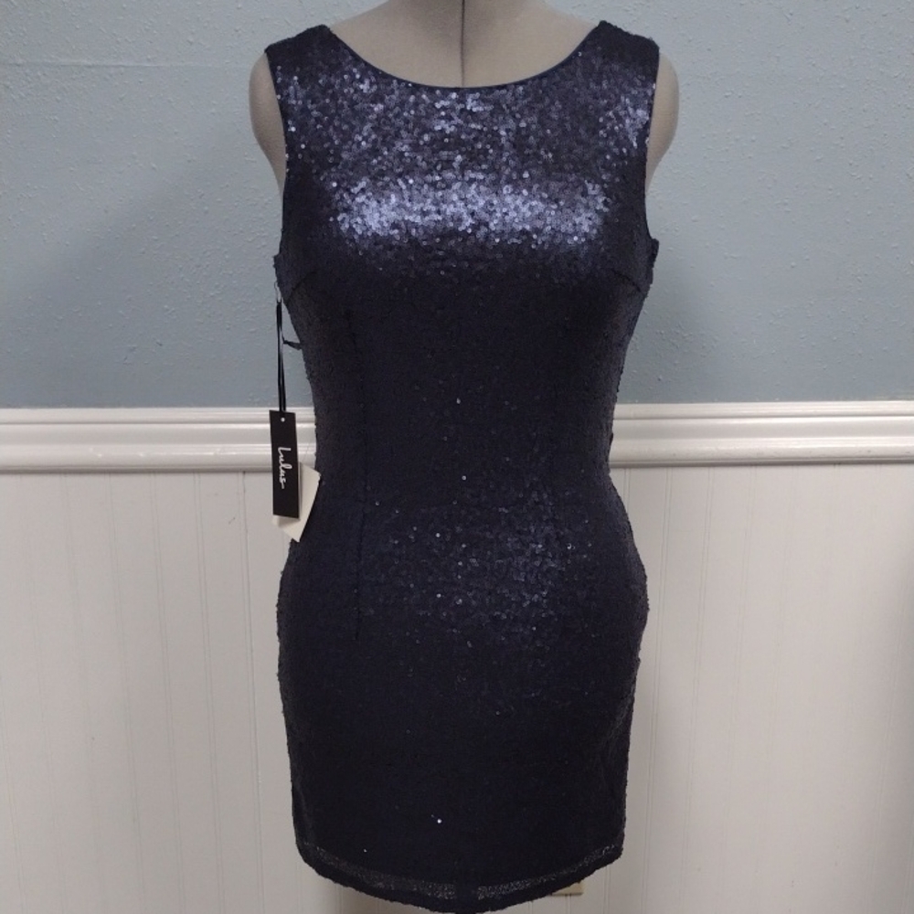 Lulu's Navy Sequin Mini Dress, Wedding Guest, Party Dress, Formal. - Picture 1 of 15